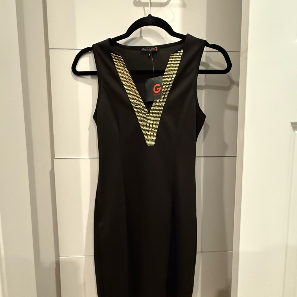 G by Guess Black Mini Dress with Gold Accents